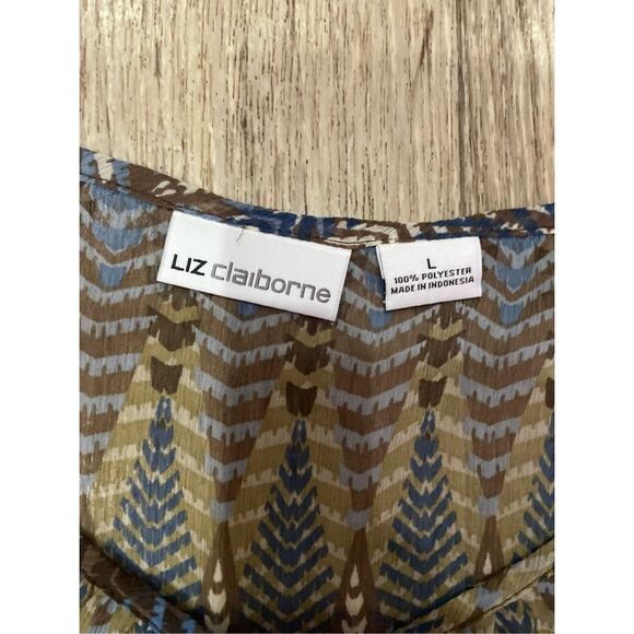 Liz Claiborne Blue and Brown Sheer Top Polyester Large - Picture 2 of 3